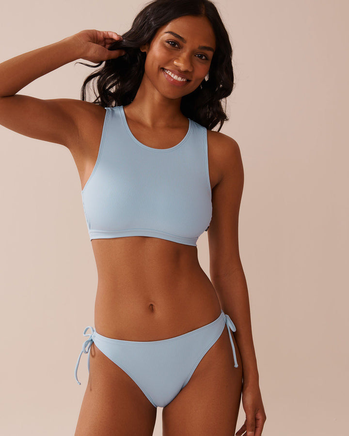 BABY BLUE Ribbed High Neck Bralette Bikini Top - Powder Blue