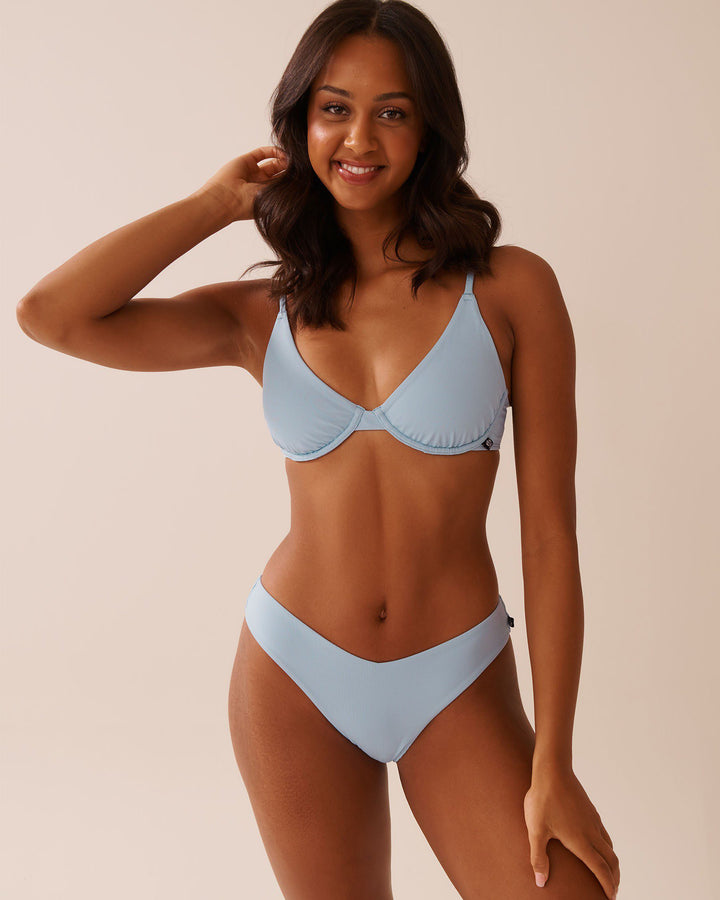 BABY BLUE Ribbed Triangle Bikini Top - Powder Blue