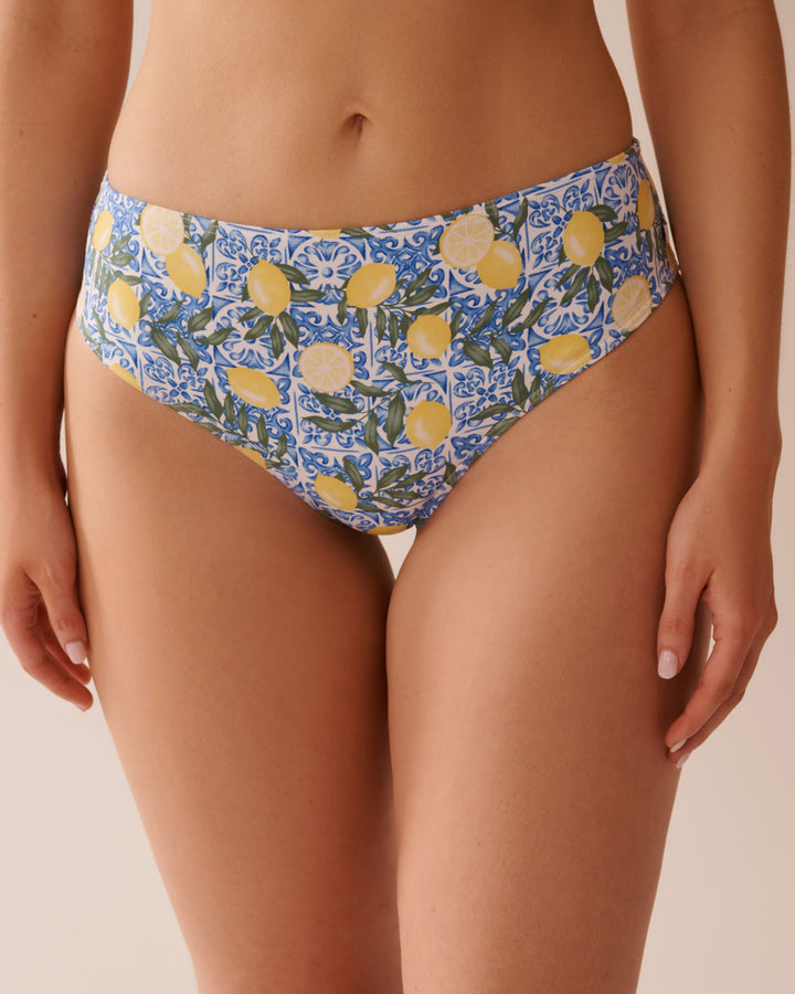 LEMON TILE Mid Waist Cheeky Bikini Bottom - Positano