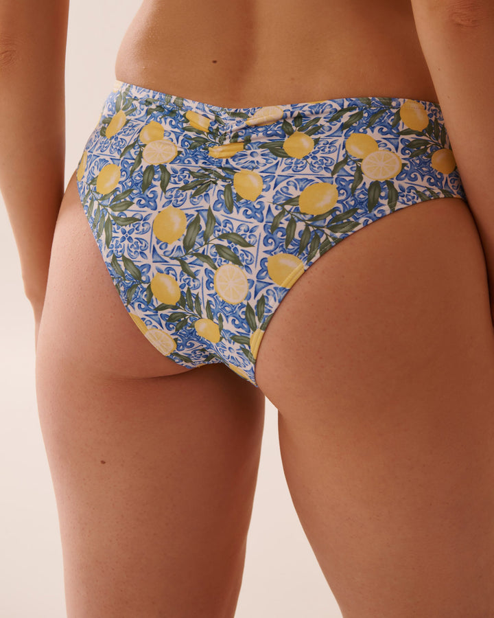 LEMON TILE Mid Waist Cheeky Bikini Bottom - Positano