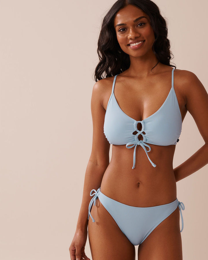BABY BLUE Ribbed Side Tie Brazilian Bikini Bottom - Powder Blue