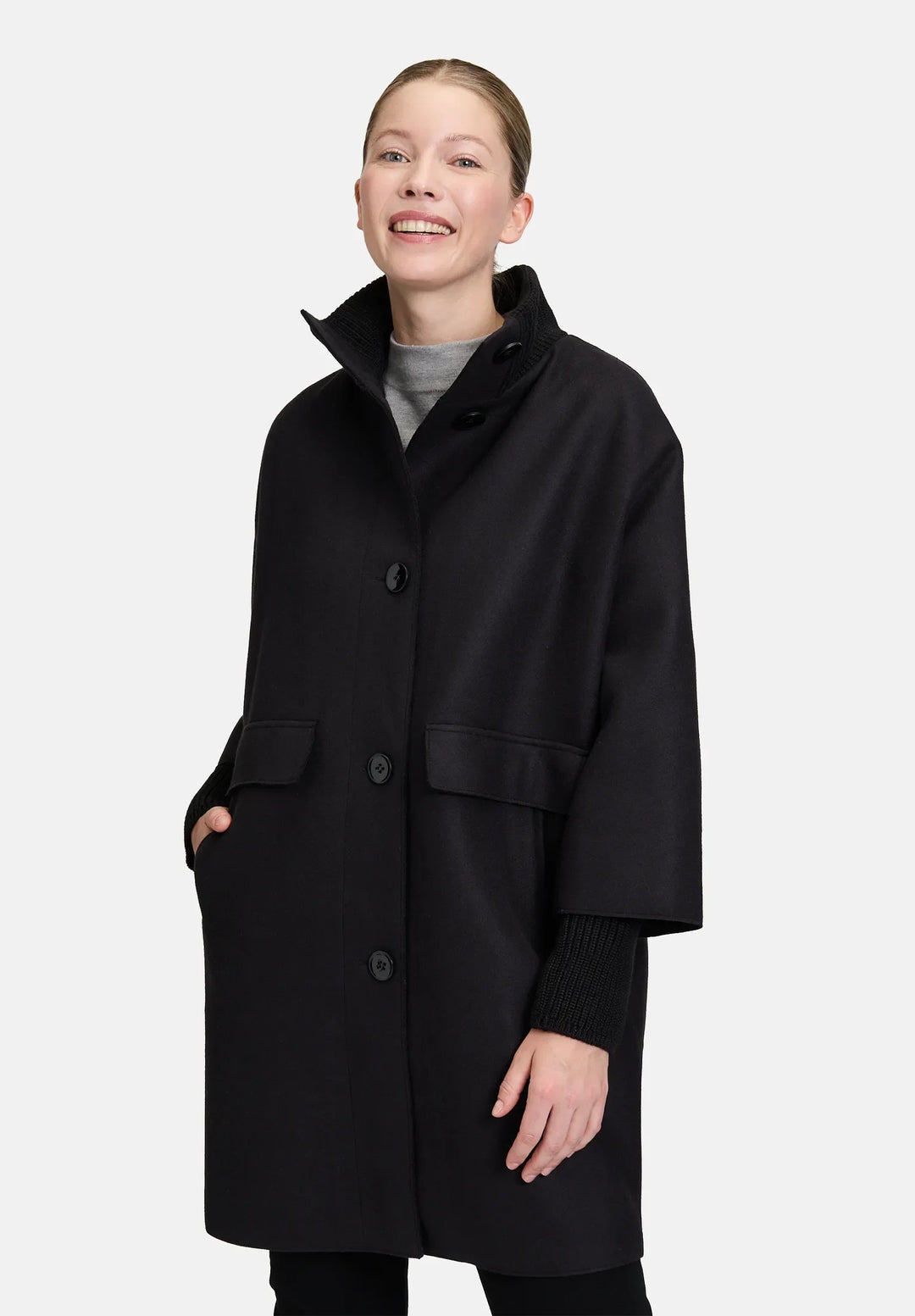 Wool Coat with Knitted Details