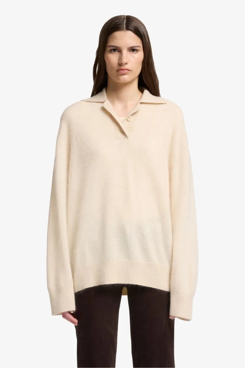 FUZZY POLO SWEATER in Wool