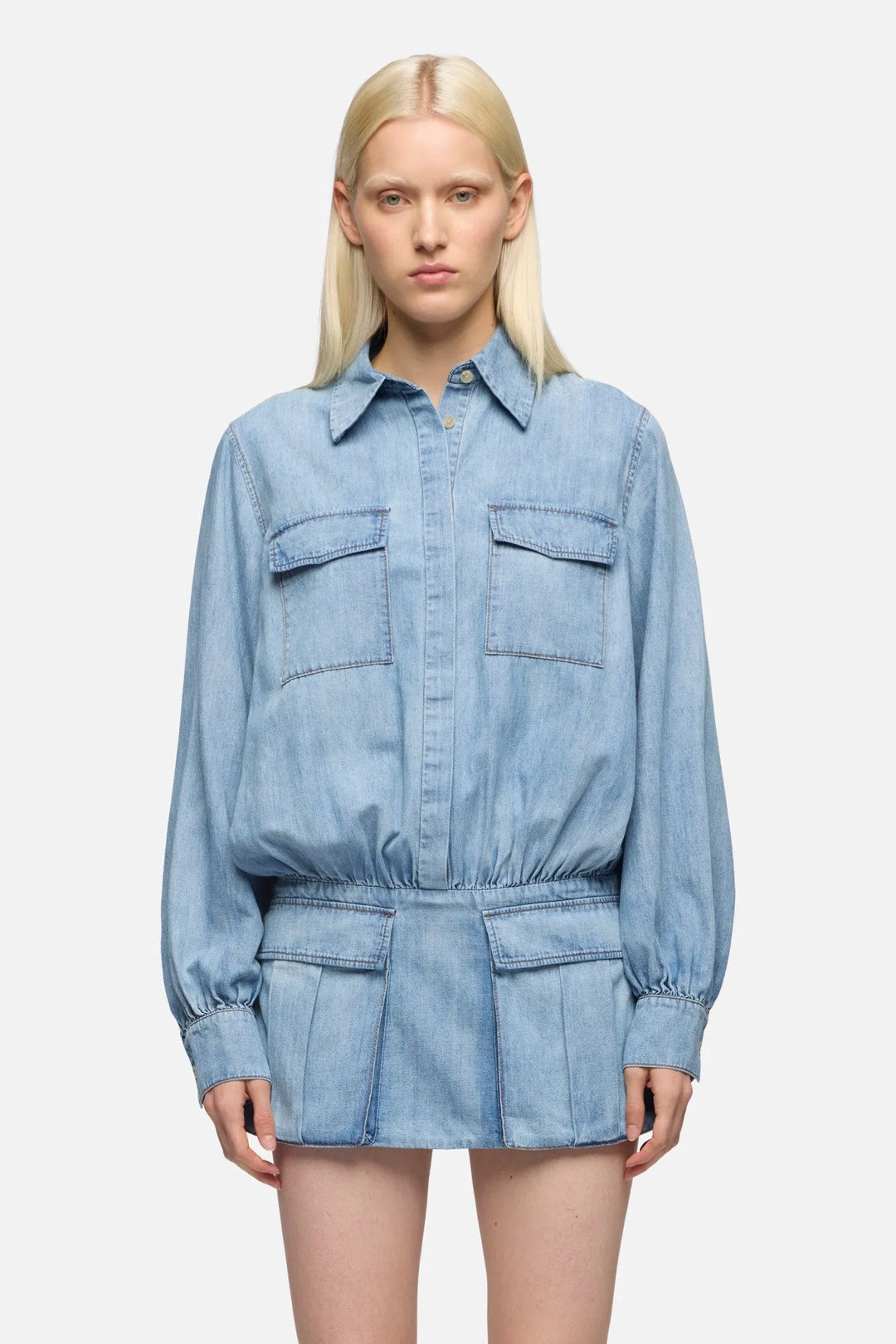 Utility Mini Dress in Chambray