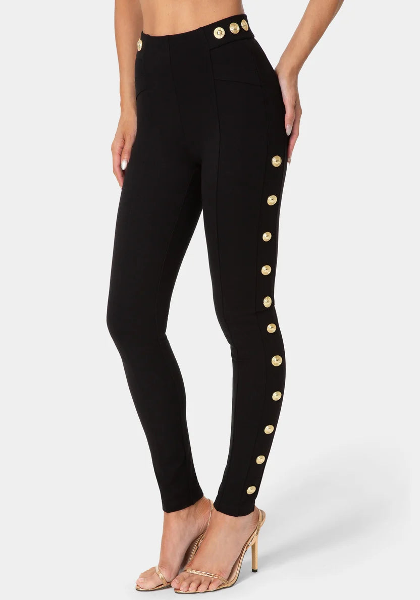 Natural Waist Gold Detail Legging - Black