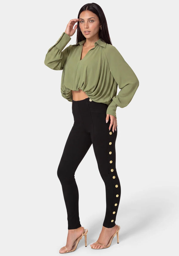 Natural Waist Gold Detail Legging - Black