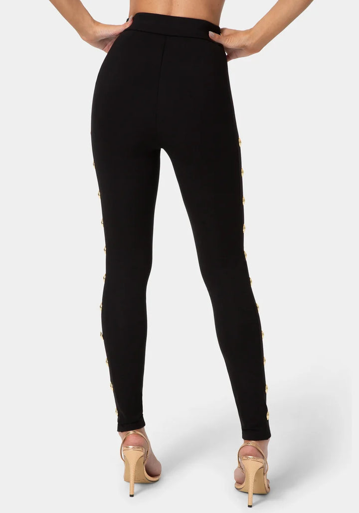 Natural Waist Gold Detail Legging - Black