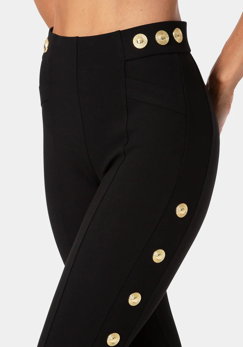 Natural Waist Gold Detail Legging - Black