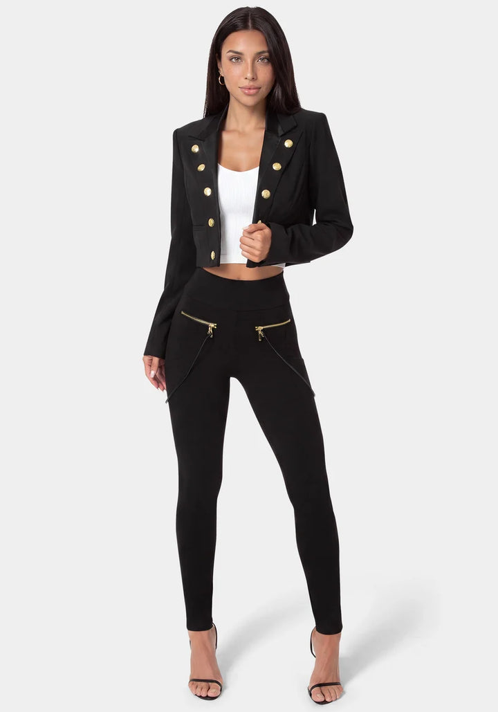 Natural Waist Zipper Chain Detail Legging - Black