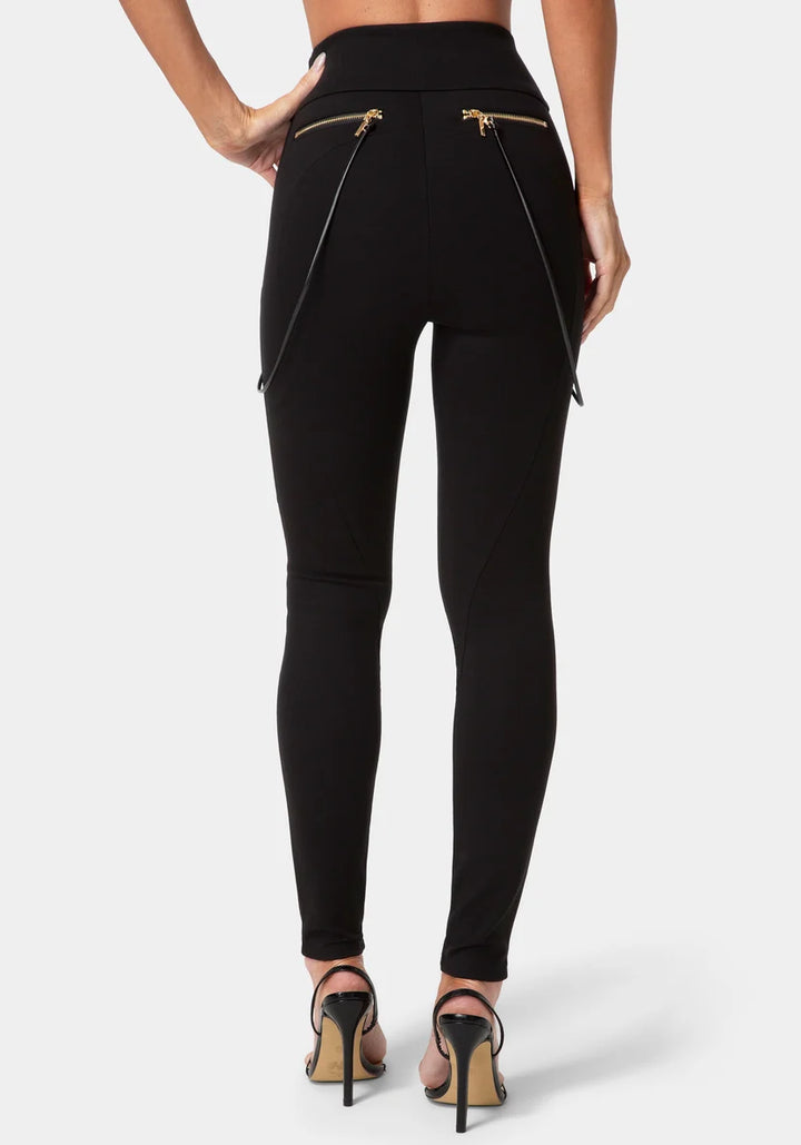 Natural Waist Zipper Chain Detail Legging - Black