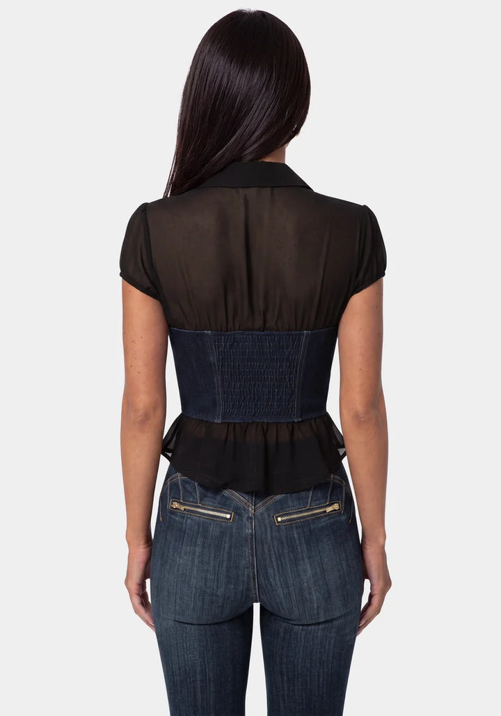 Fitted Denim Bustier Top - Black/Indigo