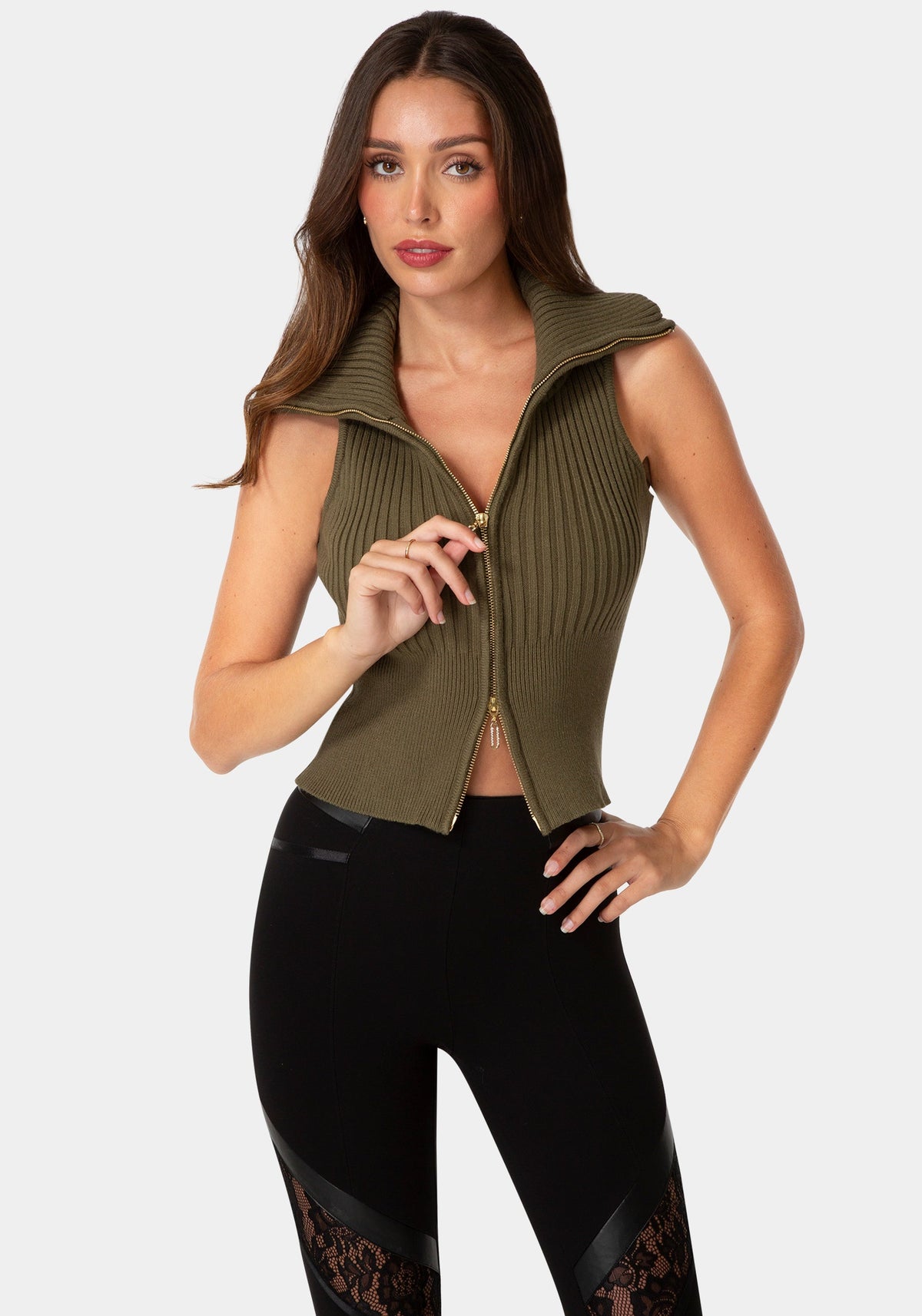 Sleeveless Zip Up Sweater - Velvet Green