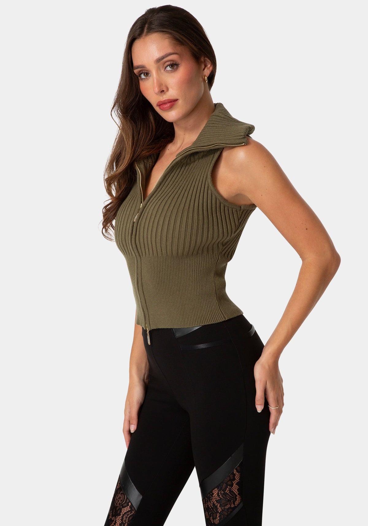 Sleeveless Zip Up Sweater - Velvet Green