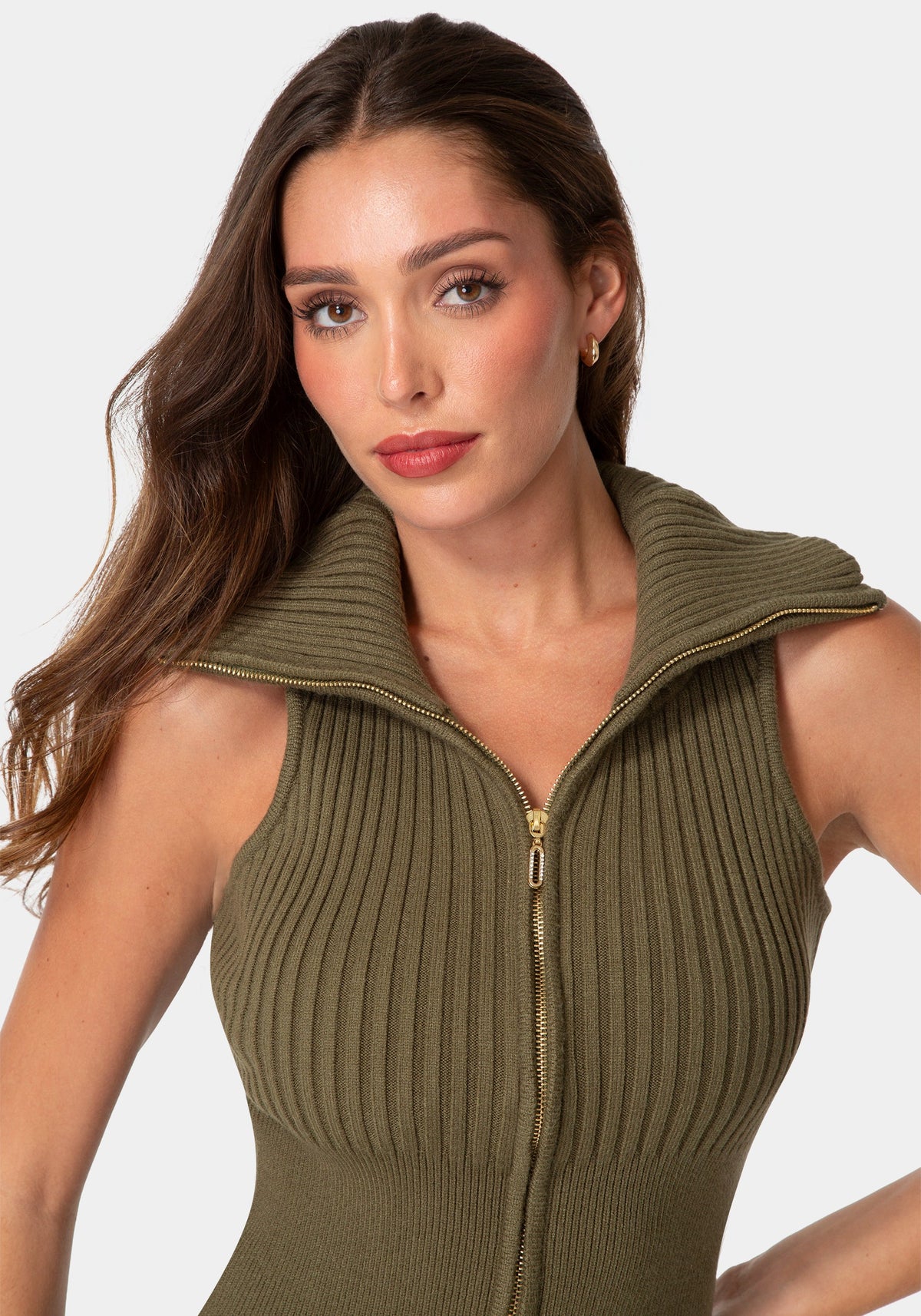 Sleeveless Zip Up Sweater - Velvet Green