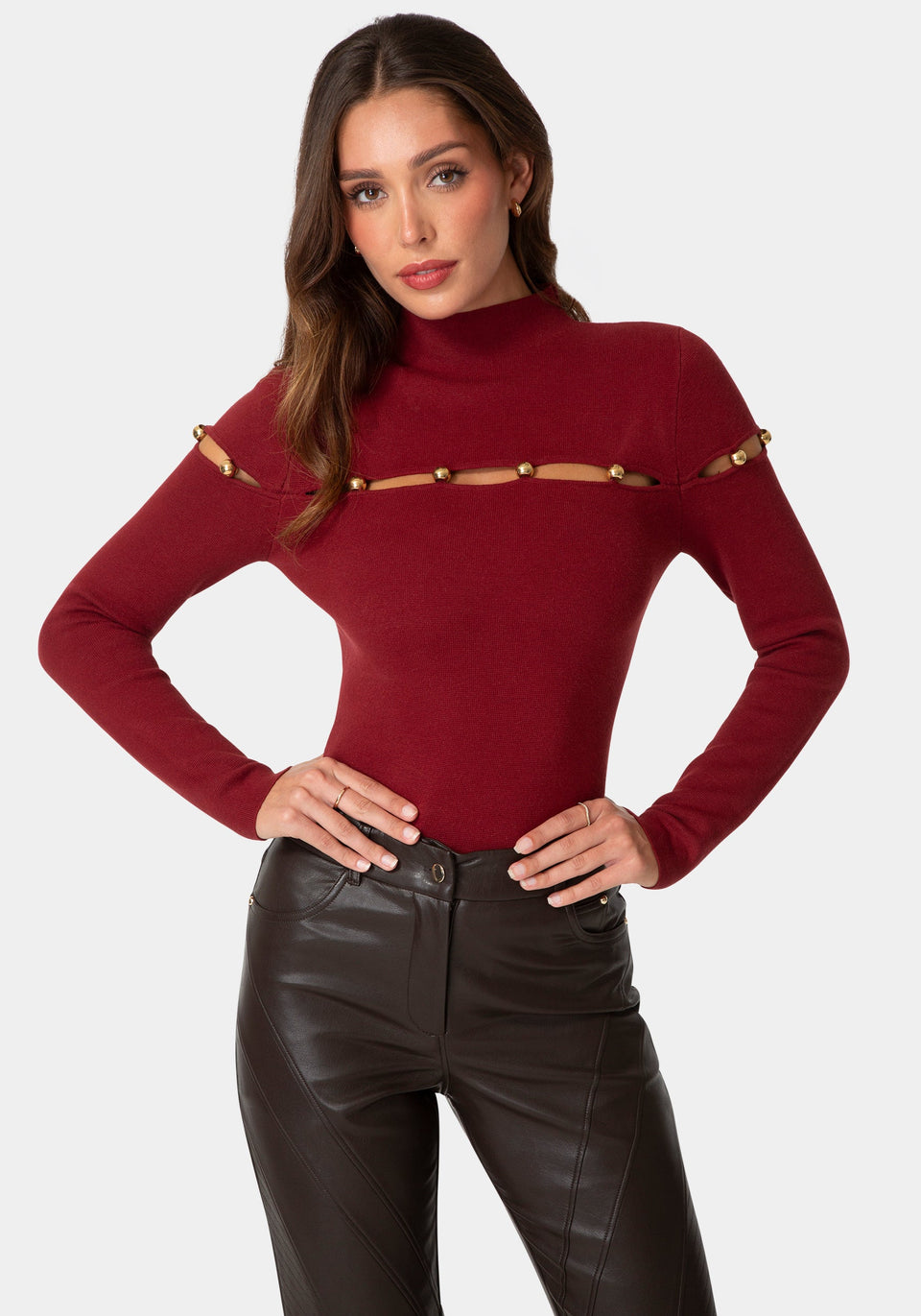 Gold Beaded Sweater - Berry Blush