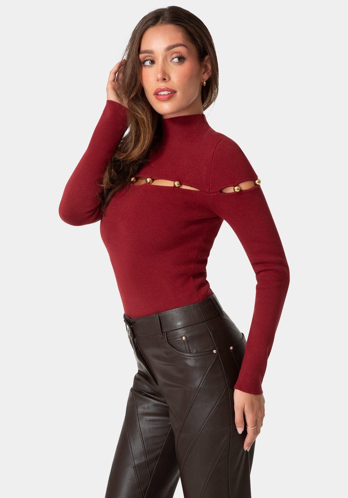 Gold Beaded Sweater - Berry Blush