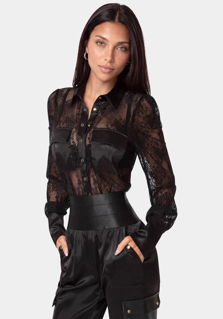 Floral Lace Blouse - Black