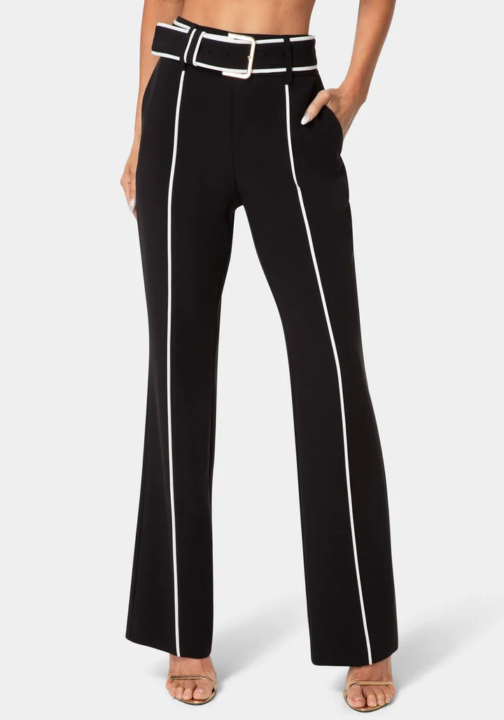 Tailored High Waist Straight Leg Pants - Black