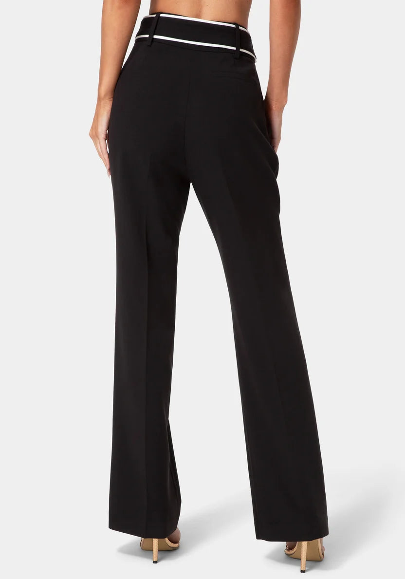 Tailored High Waist Straight Leg Pants - Black