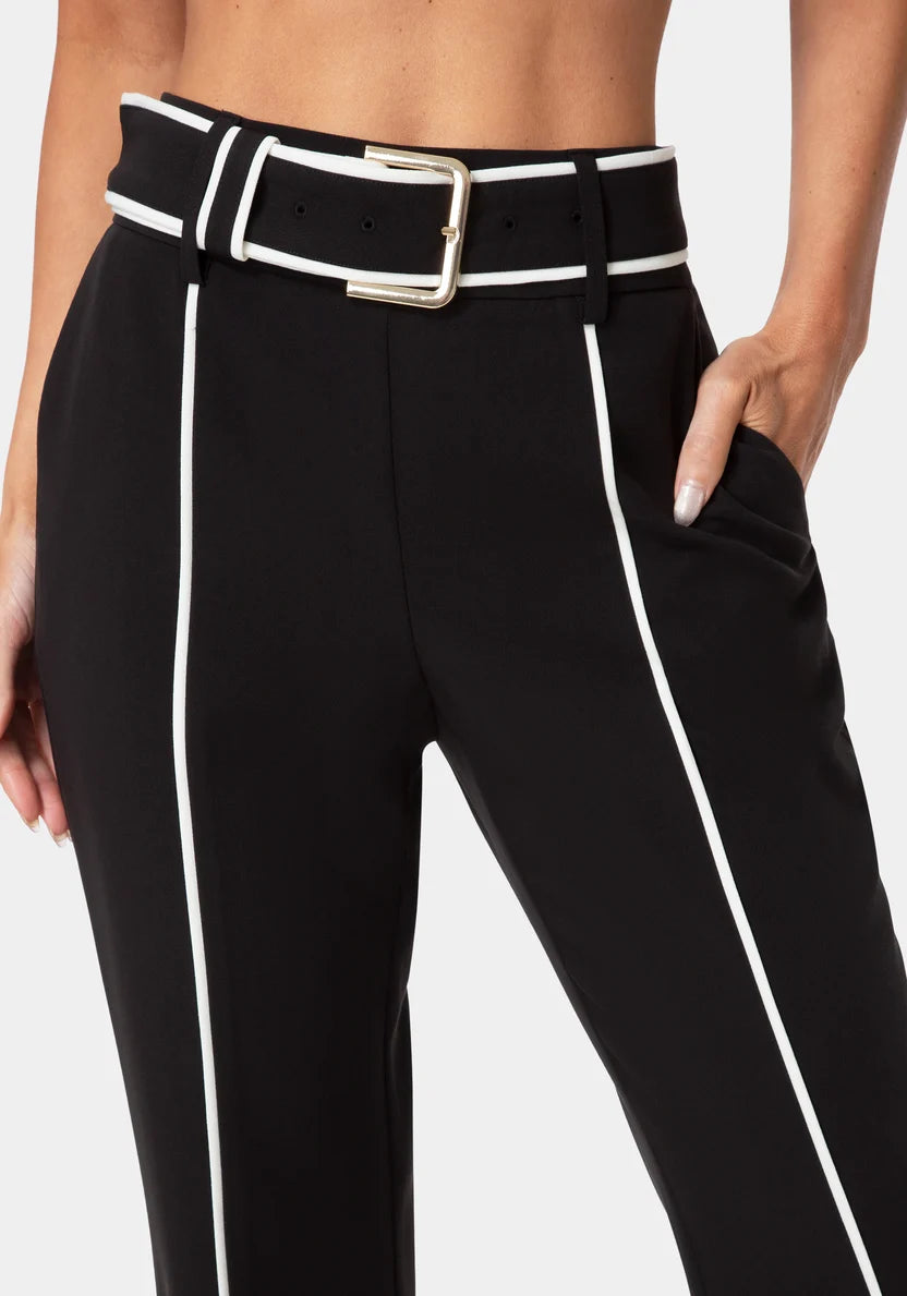 Tailored High Waist Straight Leg Pants - Black