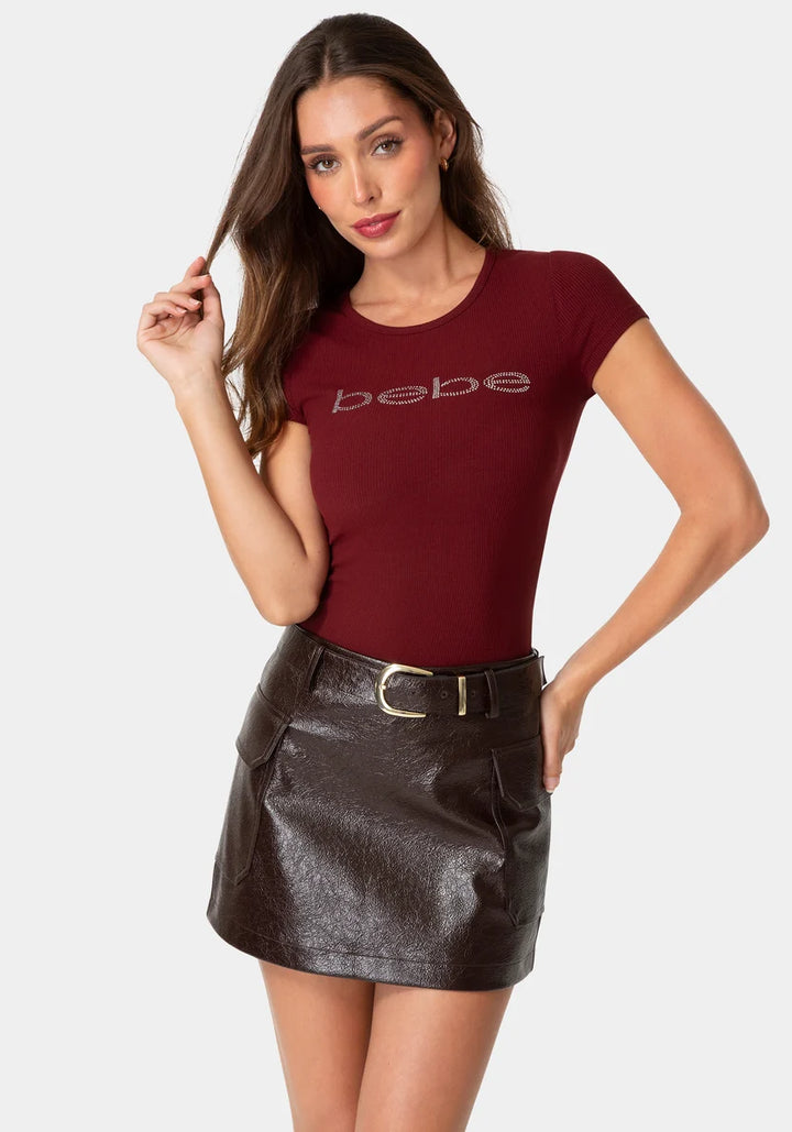 Short Sleeve Baby Bebe Logo Tee - Cabernet