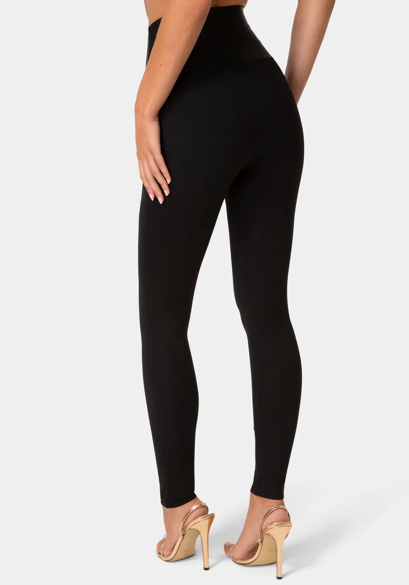 High Waist Gold Buckle Leggings - Black
