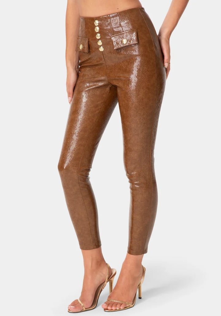 Stretch Vegan Leather Legging - Burnt Tan