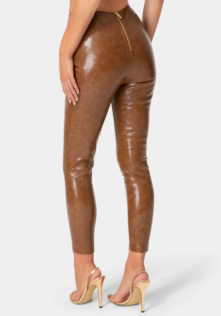 Stretch Vegan Leather Legging - Burnt Tan