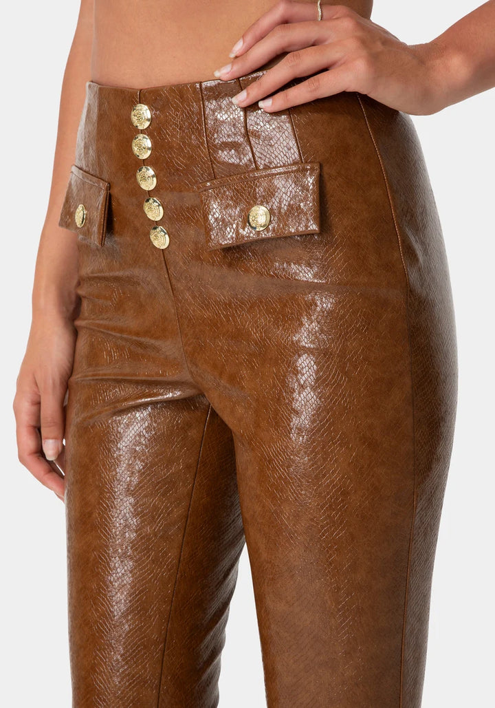 Stretch Vegan Leather Legging - Burnt Tan