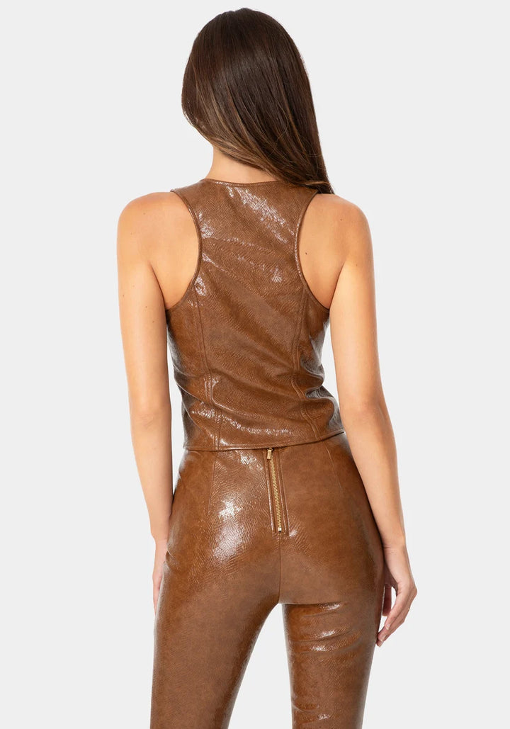 Motor Bike Vest Top - Burnt Tan