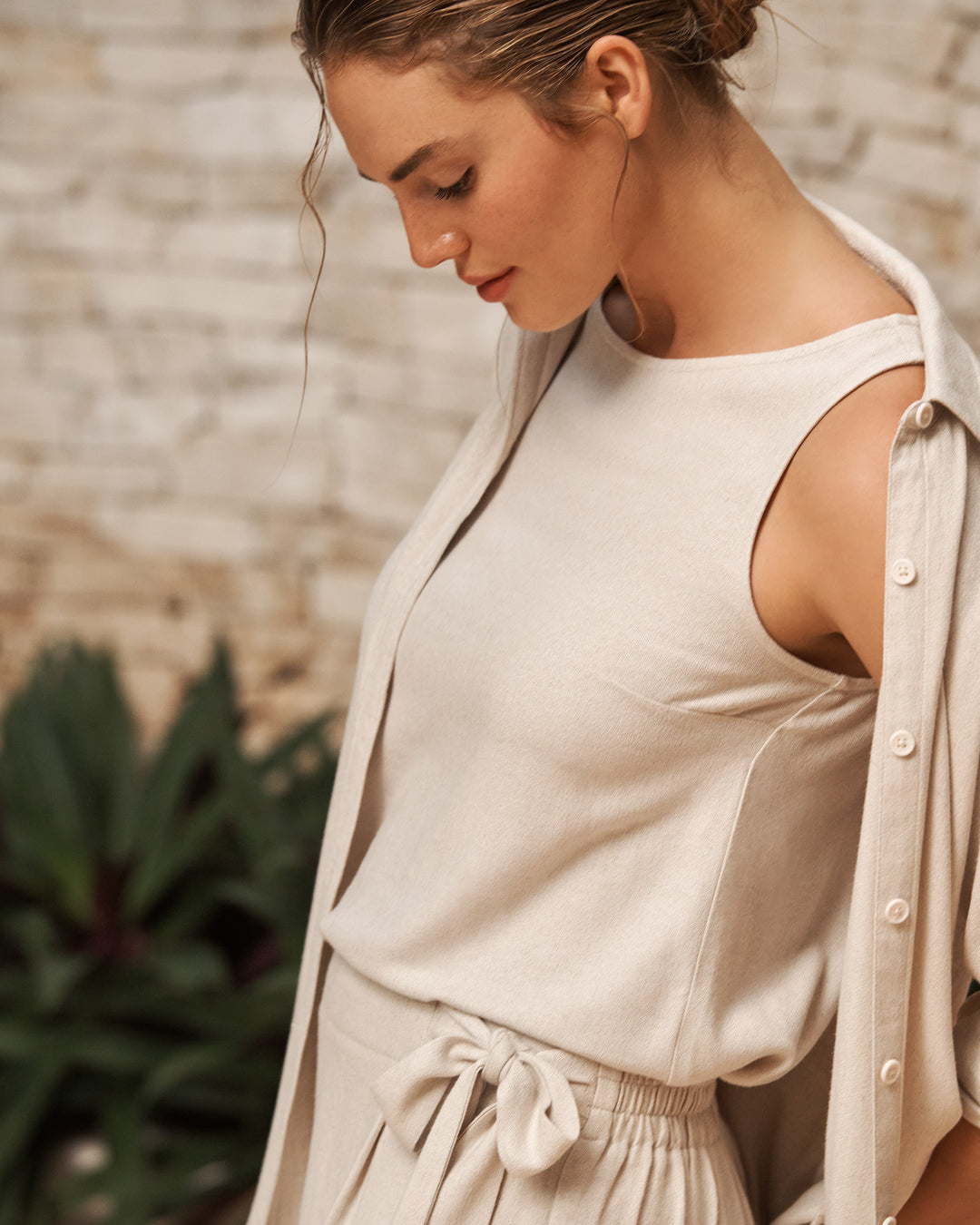 Viscose Linen Top - Beige