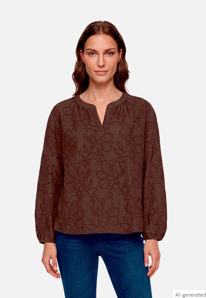 Long-Sleeved Slip-On Blouse with Embroidery