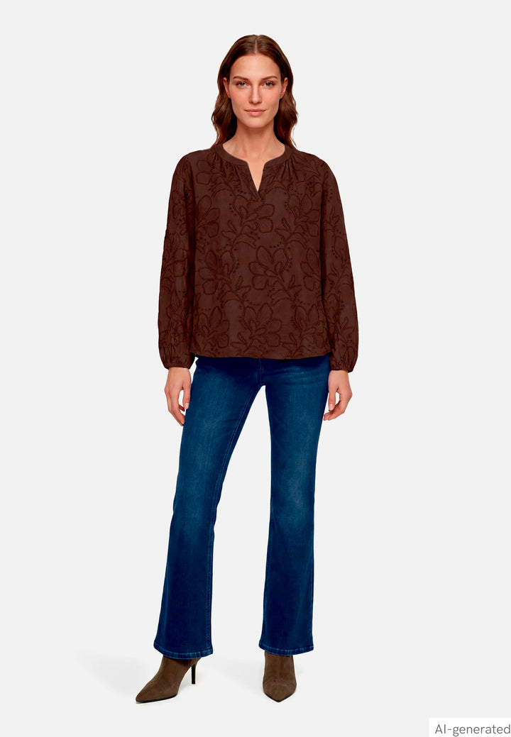 Long-Sleeved Slip-On Blouse with Embroidery