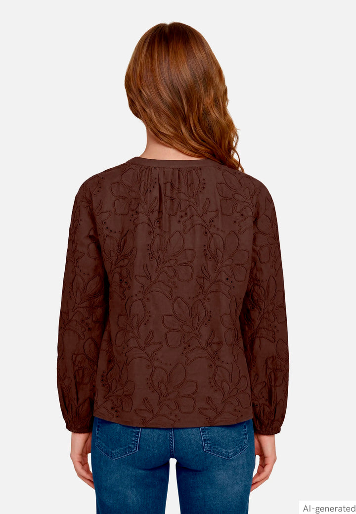 Long-Sleeved Slip-On Blouse with Embroidery