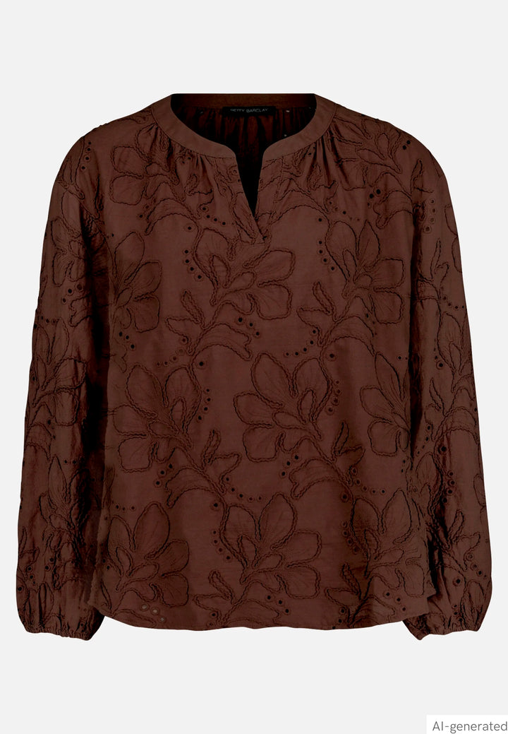 Long-Sleeved Slip-On Blouse with Embroidery