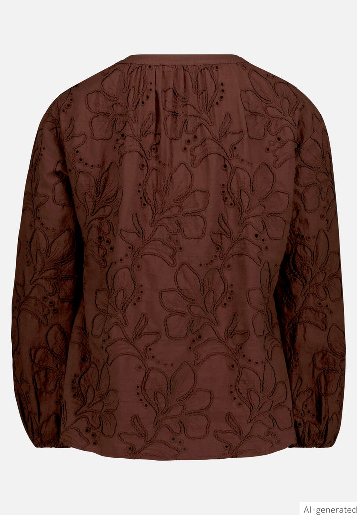Long-Sleeved Slip-On Blouse with Embroidery