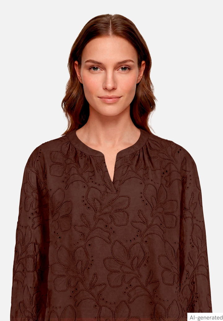 Long-Sleeved Slip-On Blouse with Embroidery