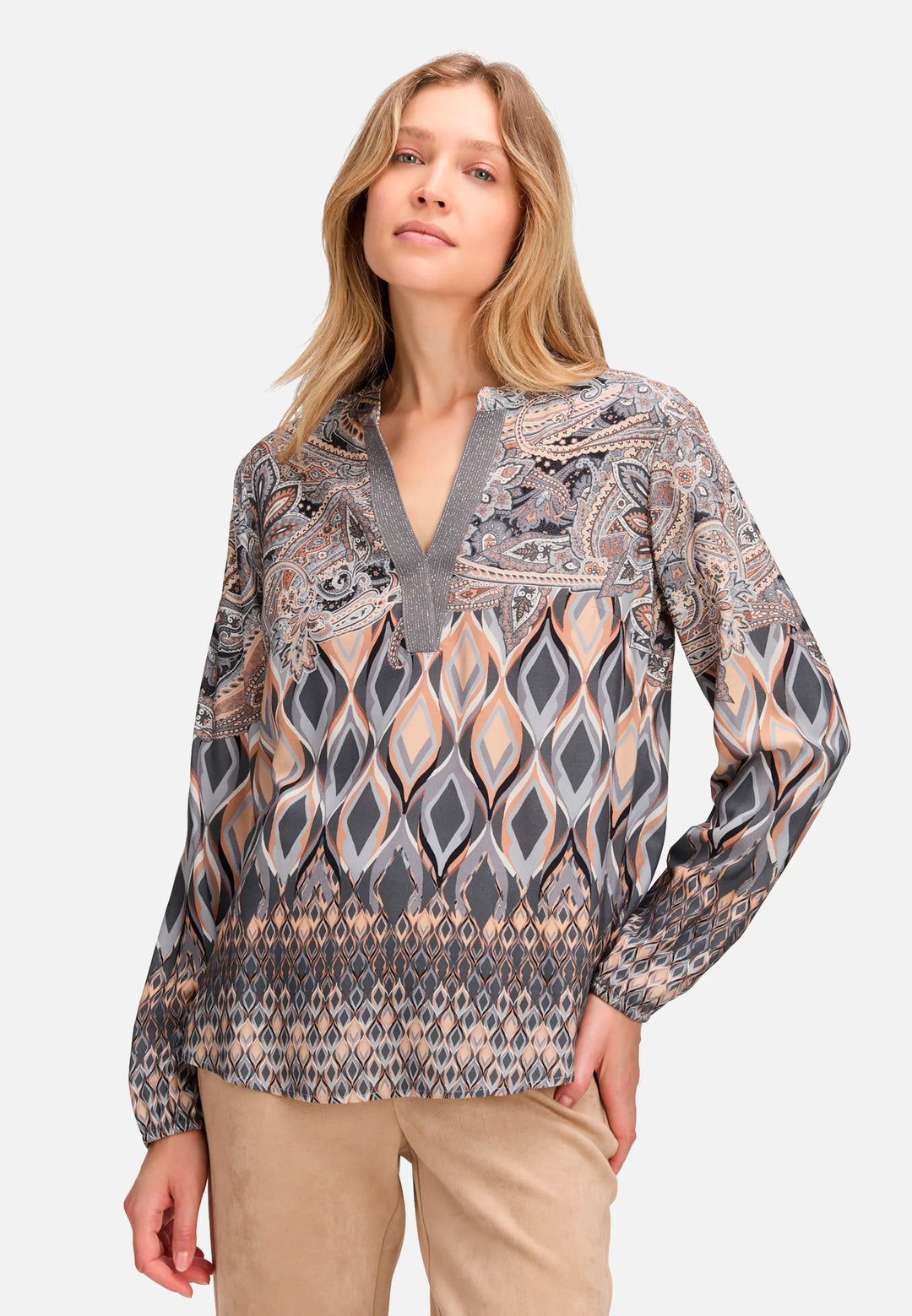 Long Blouse with Stand-Up Collar