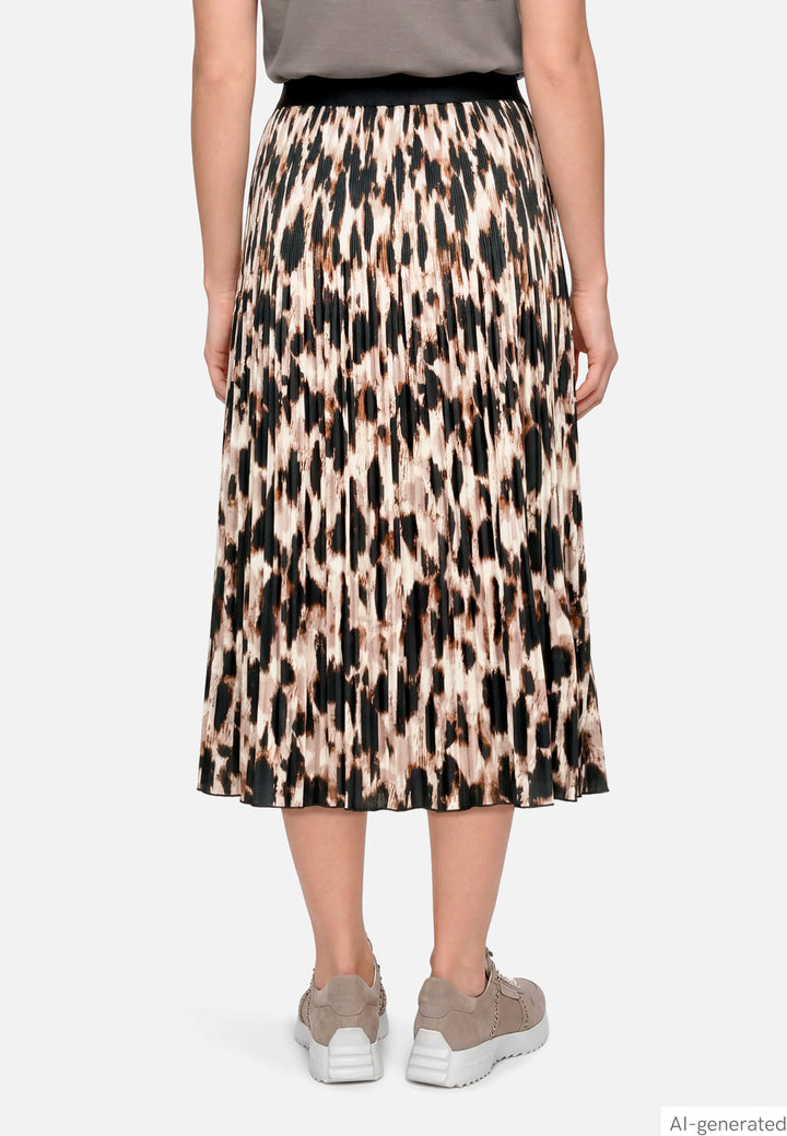 Pleated Midi Skirt with Leopard Print