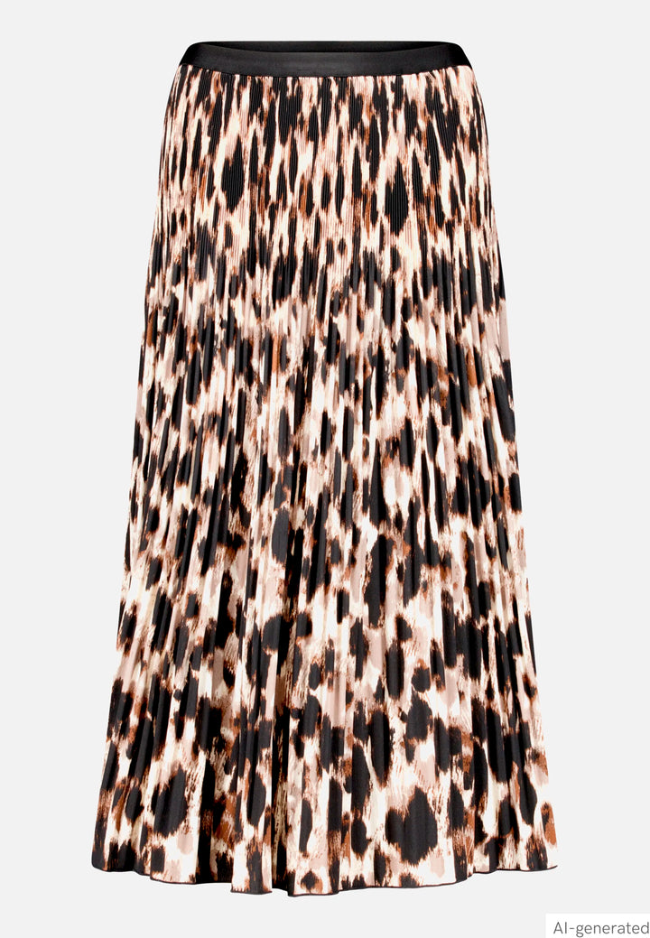 Pleated Midi Skirt with Leopard Print