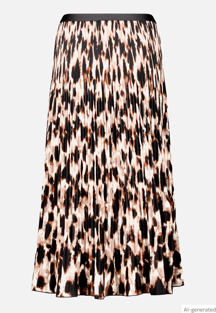 Pleated Midi Skirt with Leopard Print