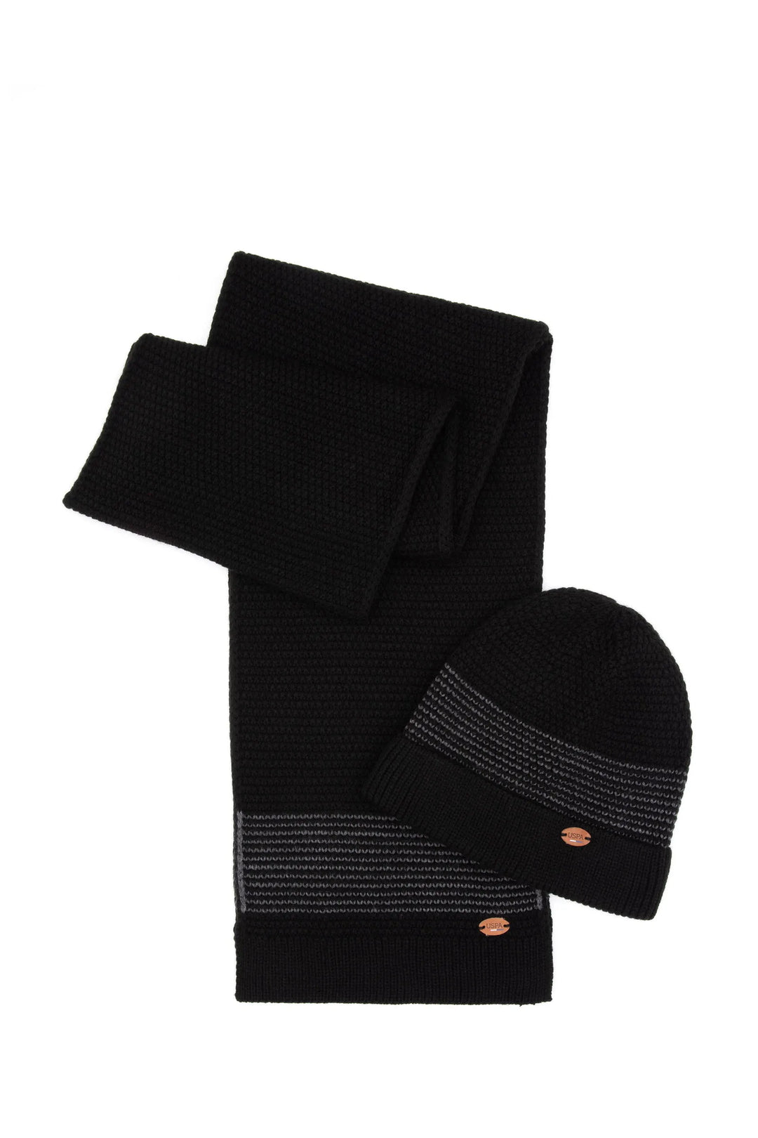Black Knitted Beanie and Gloves Set