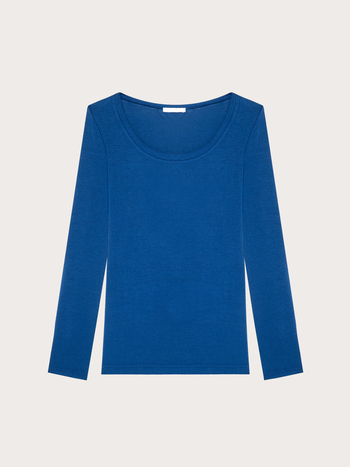 Long-Sleeve Decolte Neck T-Shirt - Dark Blue