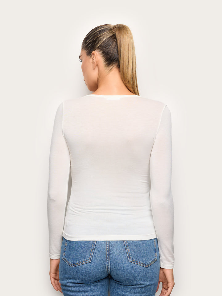 Long-Sleeve V Neck T-Shirt - Cream