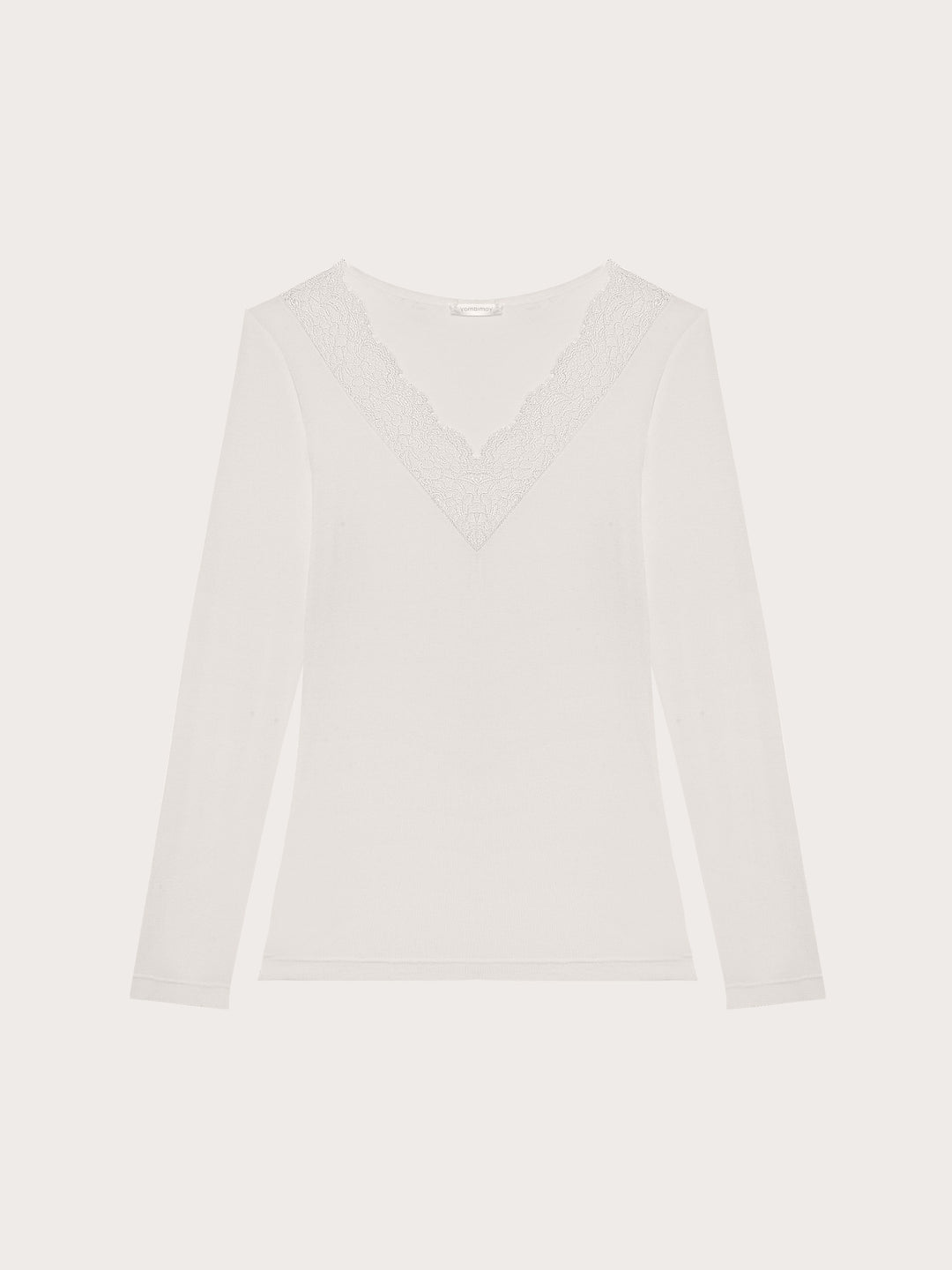 Long-Sleeve V Neck T-Shirt - Cream