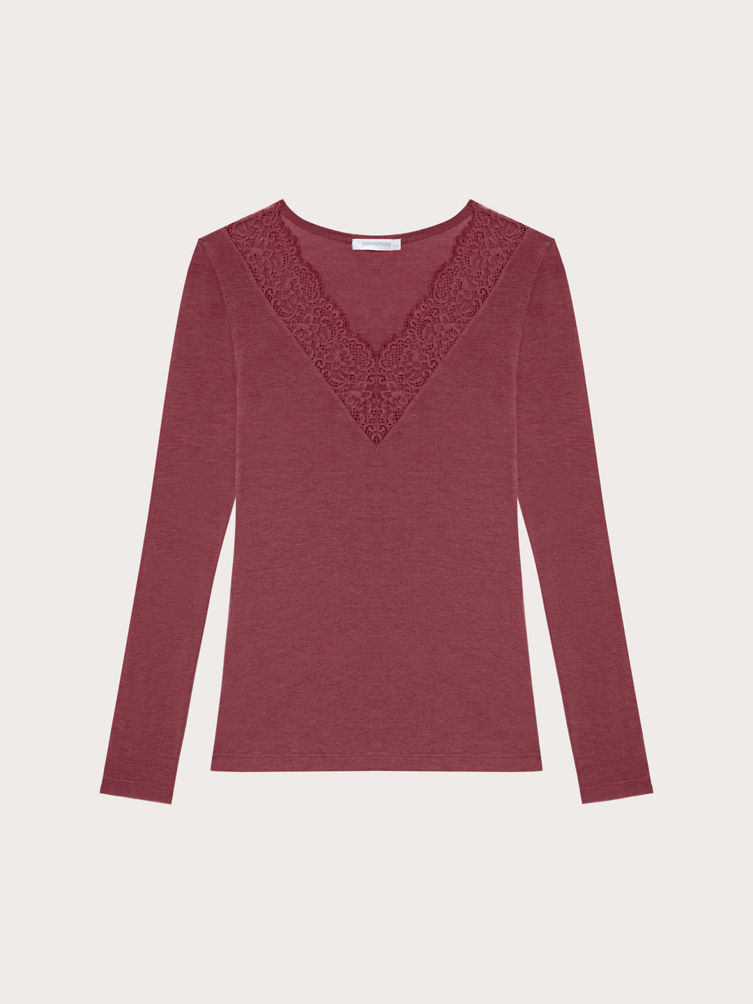 Long-Sleeve V Neck T-Shirt - Brick Red