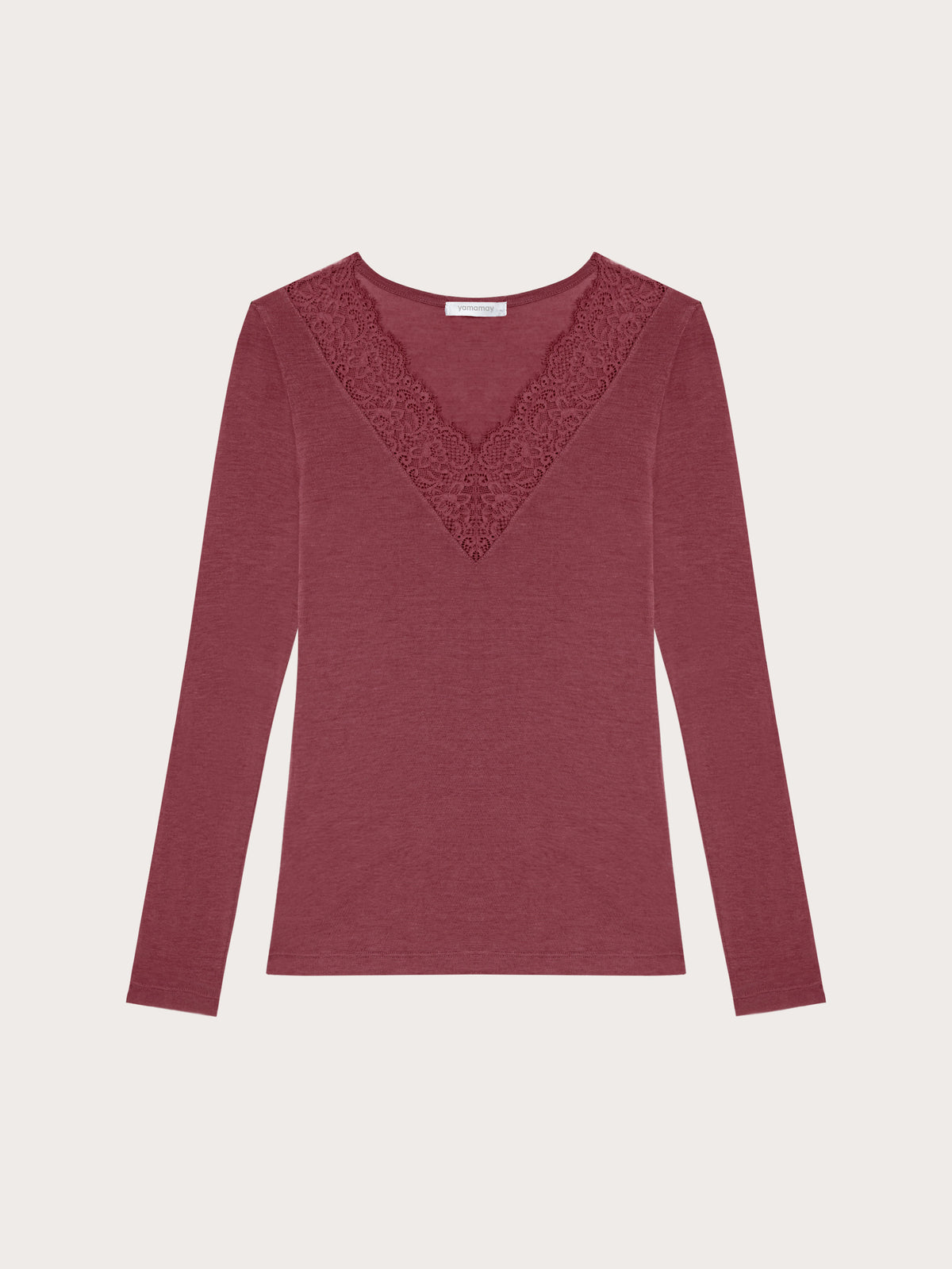 Long-Sleeve V Neck T-Shirt - Brick Red