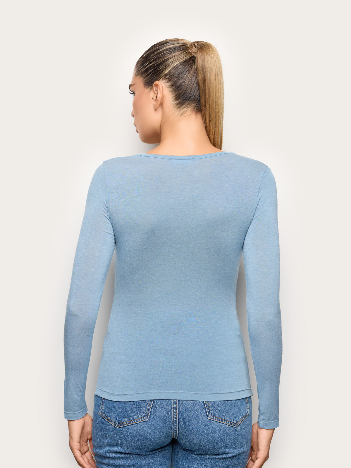 Long-Sleeve V Neck T-Shirt - Powder Blue
