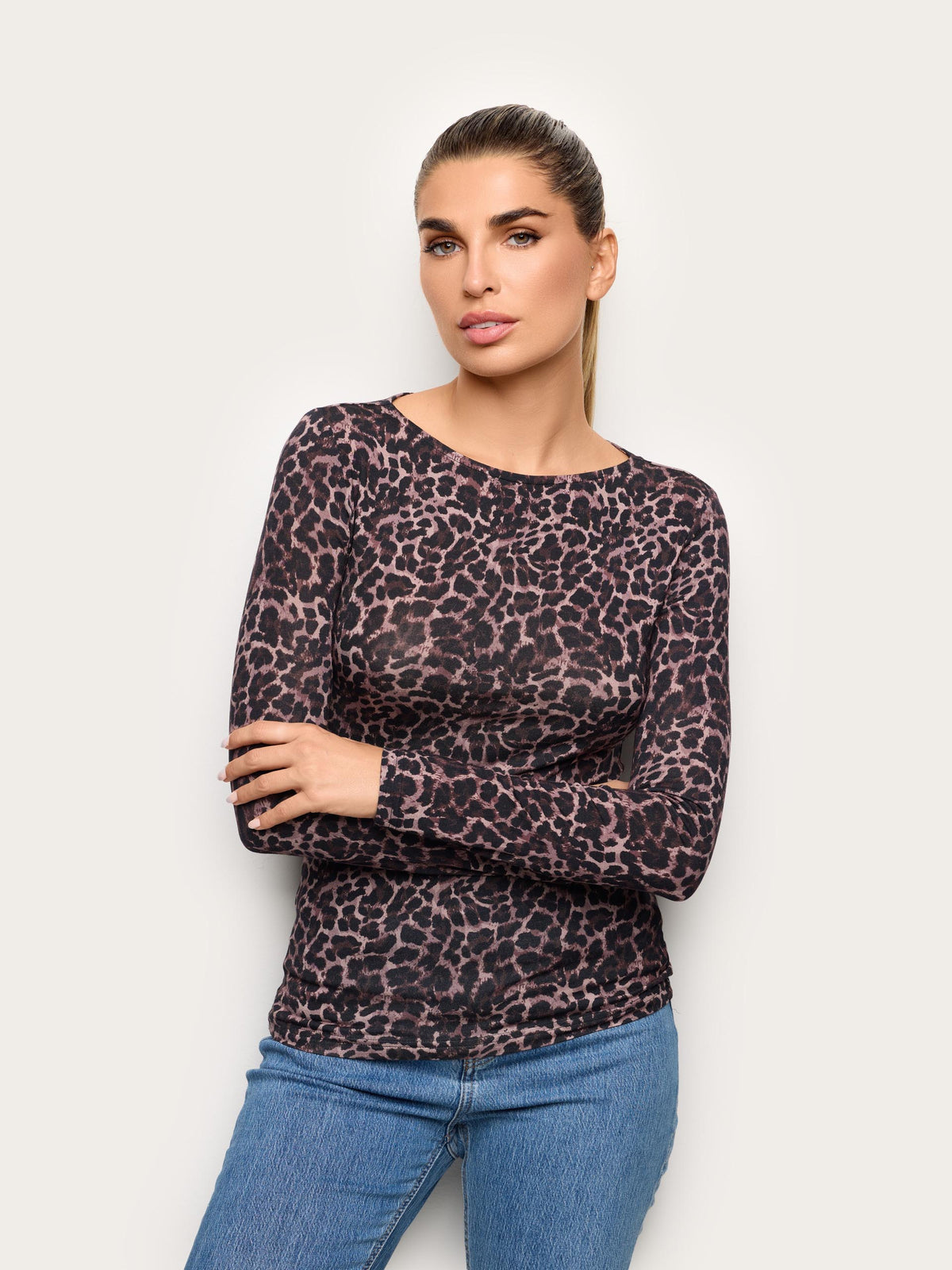 Long-Sleeve Boat Neck T-Shirt - Animalier