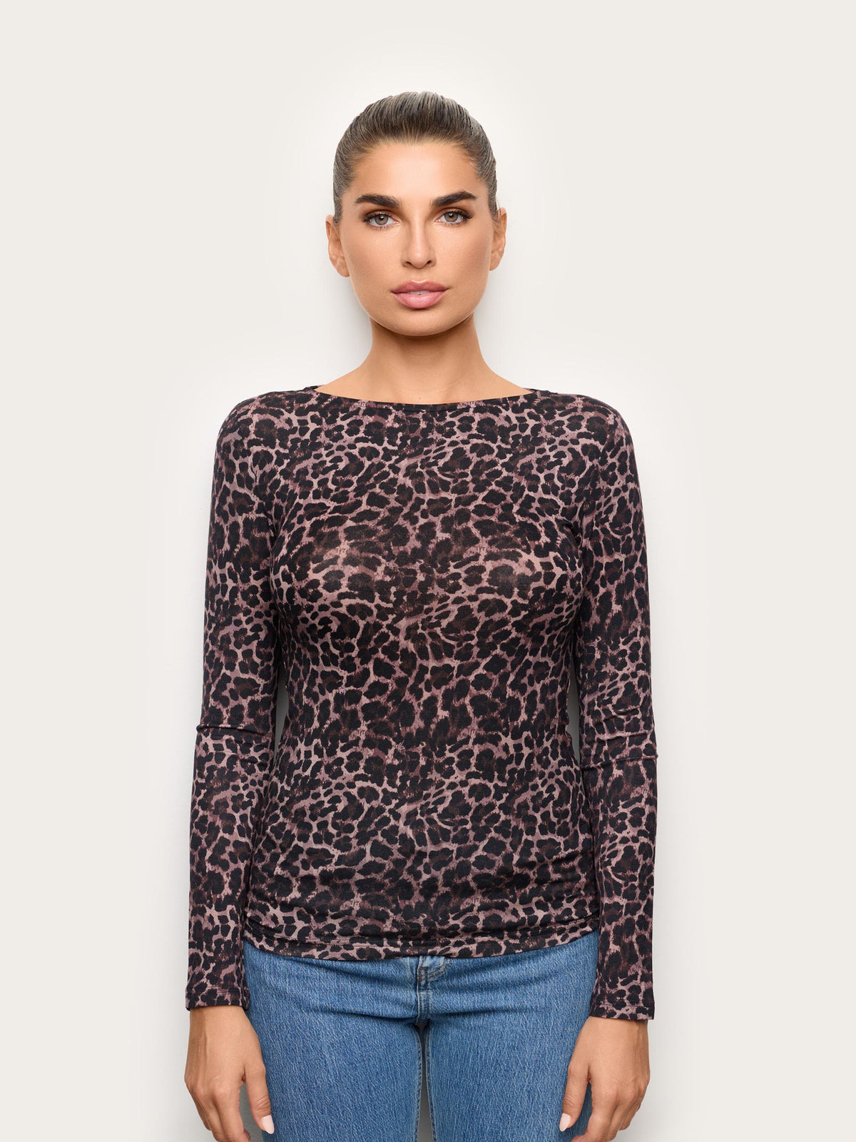 Long-Sleeve Boat Neck T-Shirt - Animalier